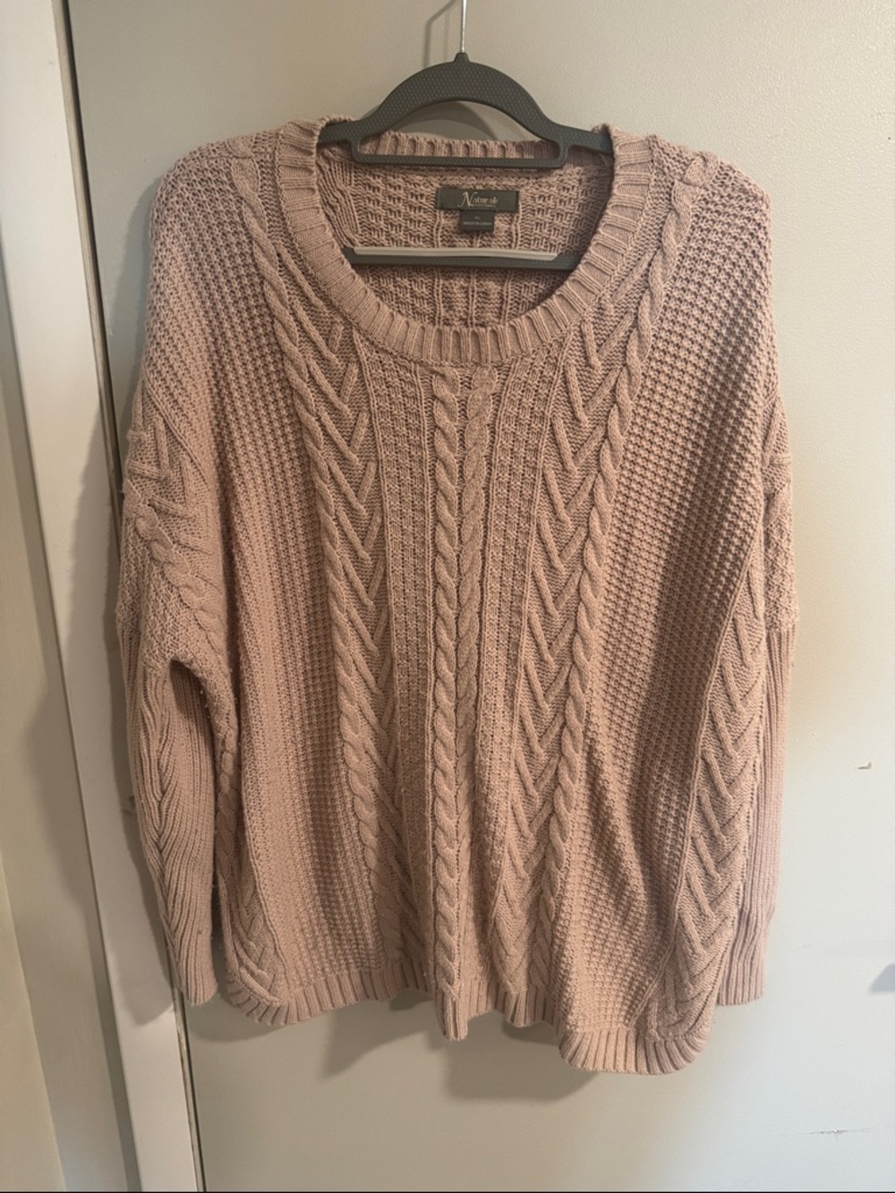 Textured Cable Crewneck Sweater - Blush